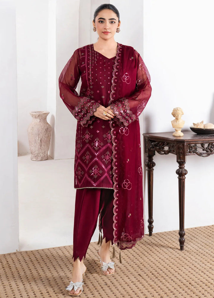 Fozia Khalid Pret Embroidered Organza 4 Piece Suit Maroon
