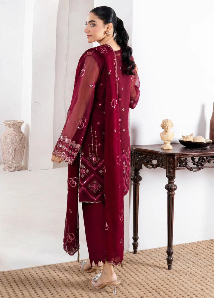 Fozia Khalid Pret Embroidered Organza 4 Piece Suit Maroon