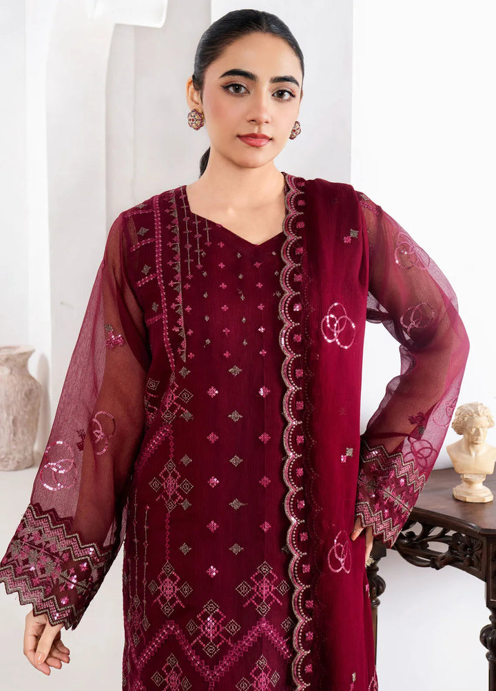 Fozia Khalid Pret Embroidered Organza 4 Piece Suit Maroon