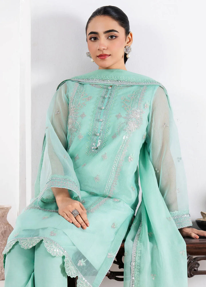 Fozia Khalid Pret Embroidered Organza 4 Piece Suit Mint Green