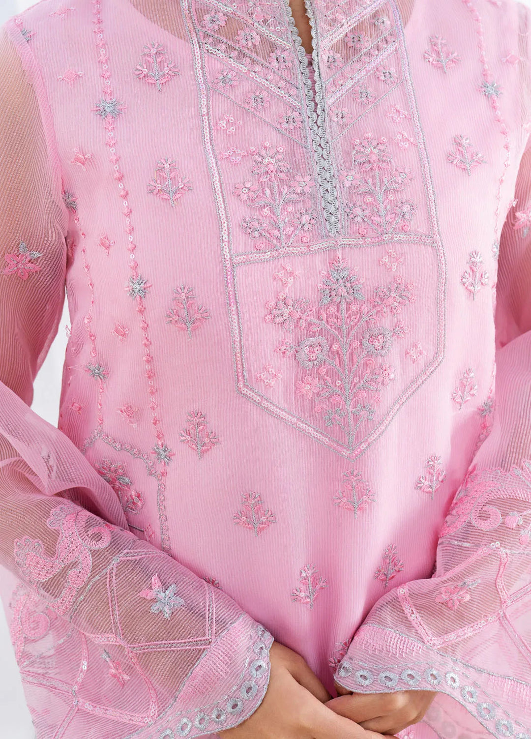 Fozia Khalid Pret Embroidered Organza 4 Piece Suit Pink