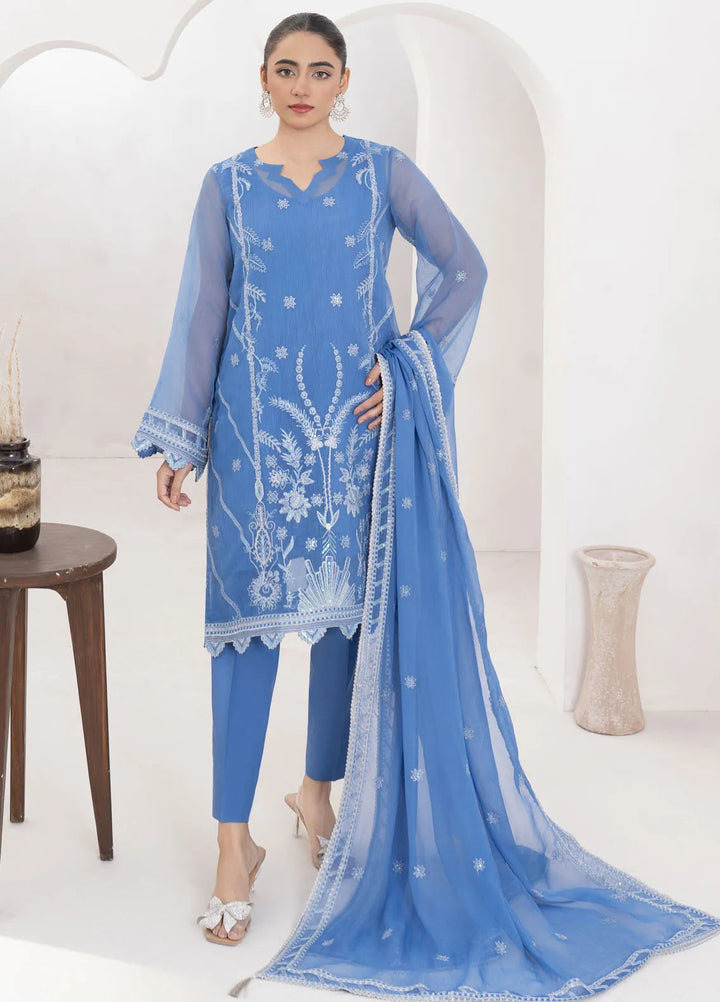 Fozia Khalid Pret Embroidered Organza 4 Piece Suit Teal Blue