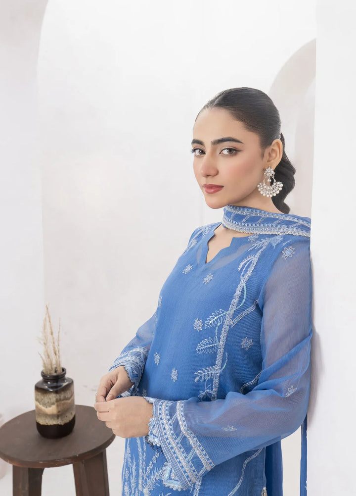 Fozia Khalid Pret Embroidered Organza 4 Piece Suit Teal Blue