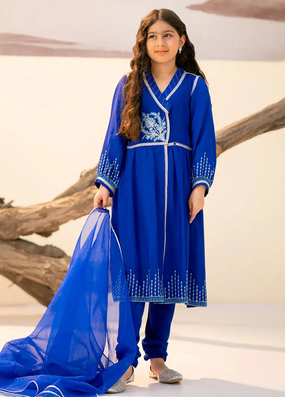 Fozia Khalid Pret Embroidered Raw Silk 3 Piece Suit For Kids Haniya