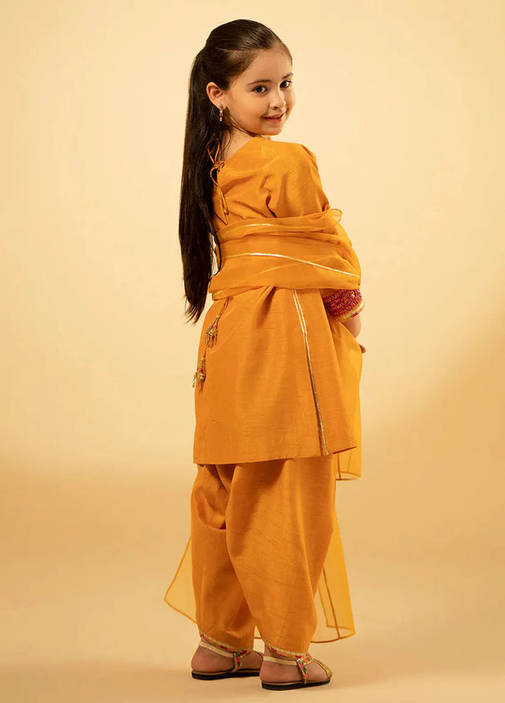 Fozia Khalid Pret Embroidered Raw Silk 3 Piece Suit For Kids Luxe Amber