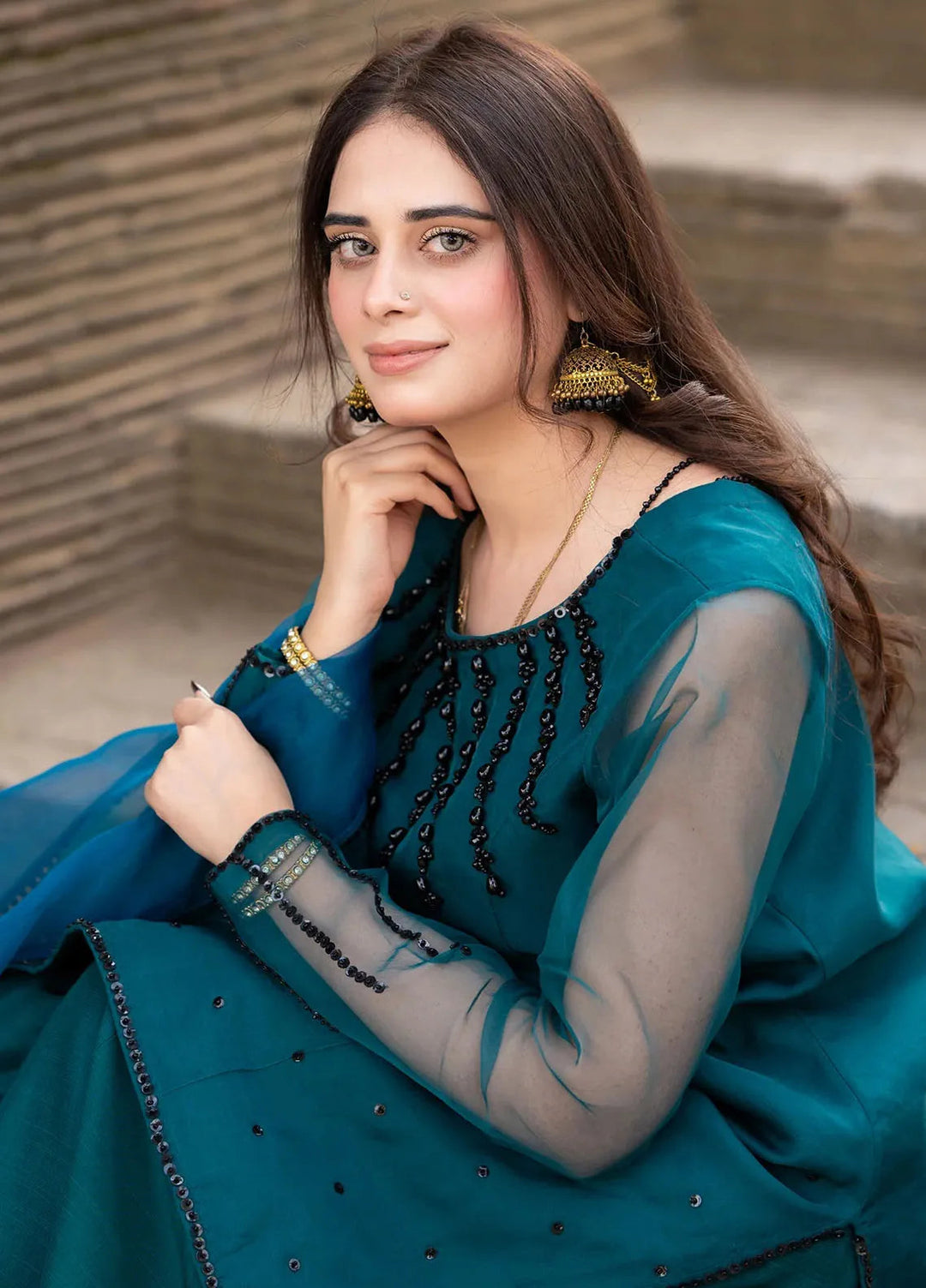 Fozia Khalid Pret Embroidered Sheesha Silk 3 Piece Suit Uroos