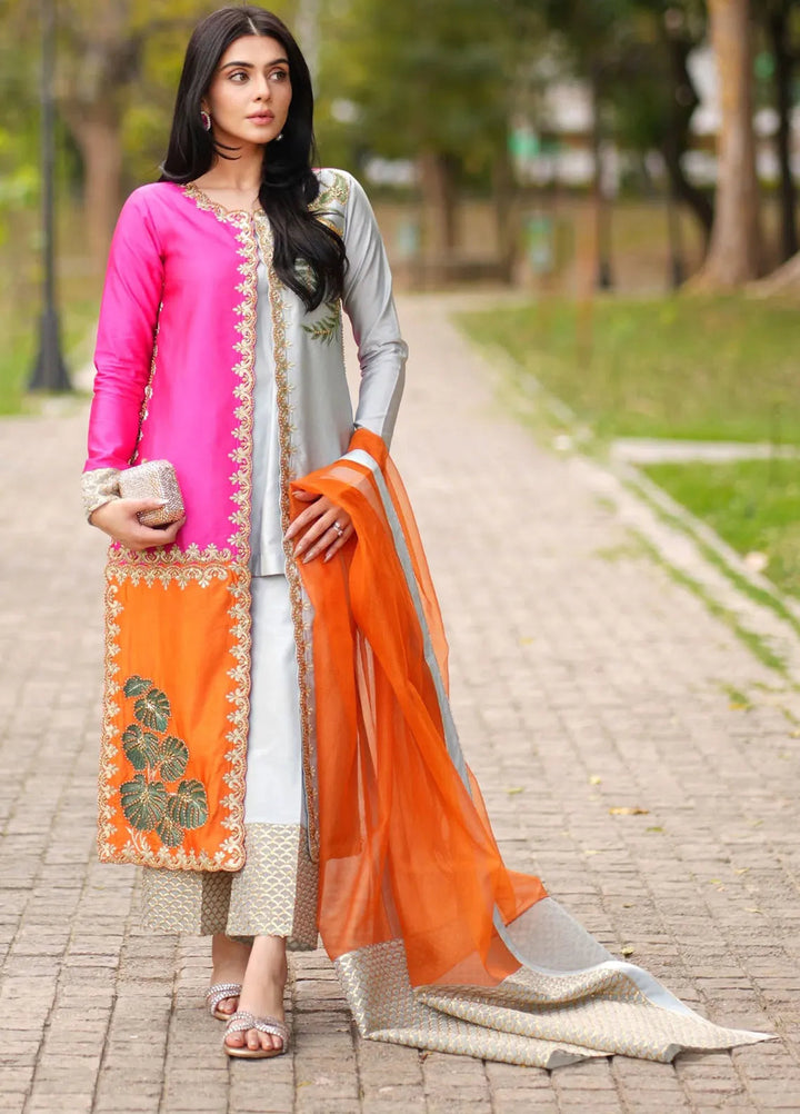 Fozia Khalid Pret Embroidered Sheesha Silk 4 Piece Suit Abeer