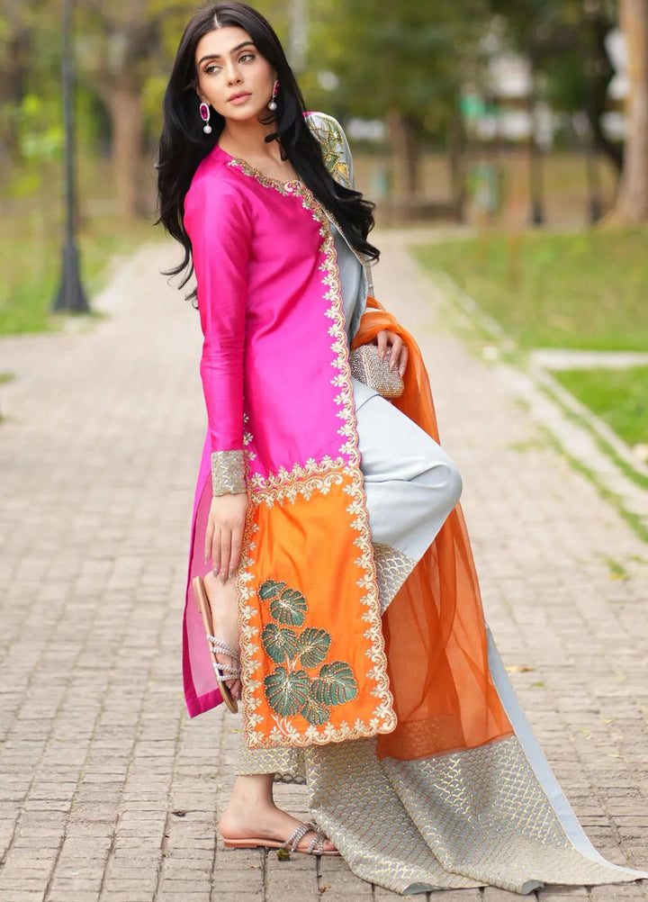 Fozia Khalid Pret Embroidered Sheesha Silk 4 Piece Suit Abeer