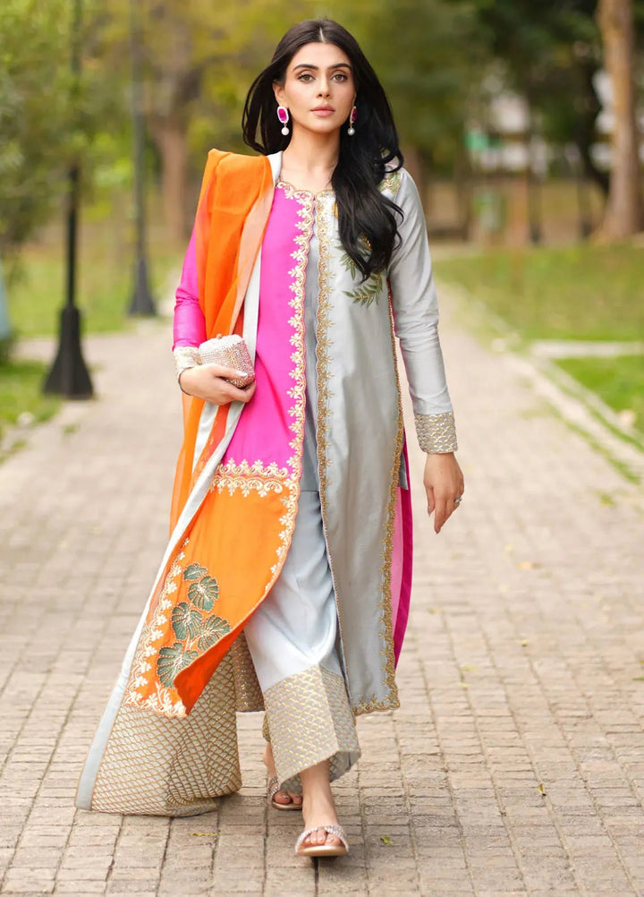 Fozia Khalid Pret Embroidered Sheesha Silk 4 Piece Suit Abeer