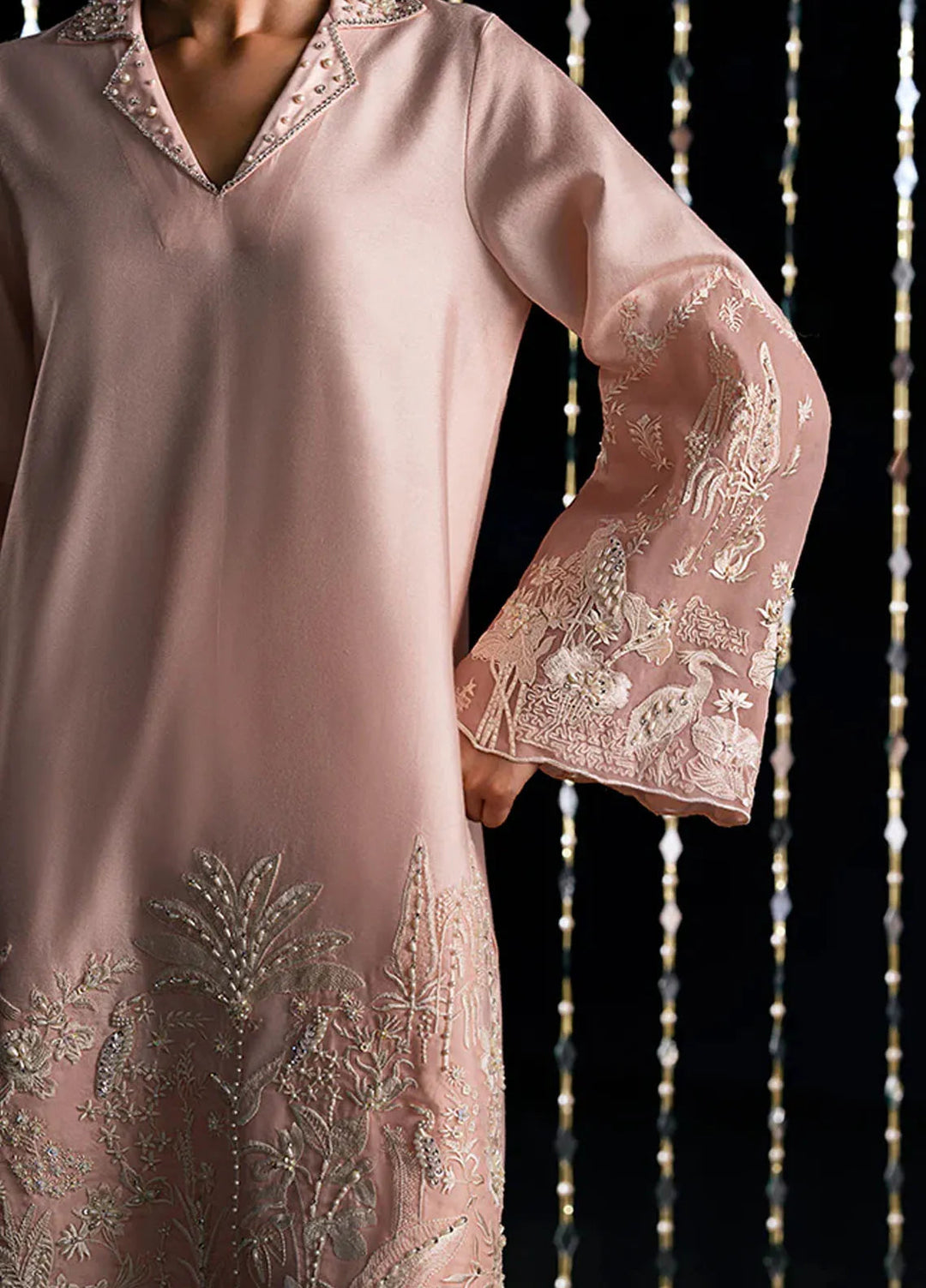 Fozia Khalid Pret Embroidered Silk 2 Piece Suit Aura