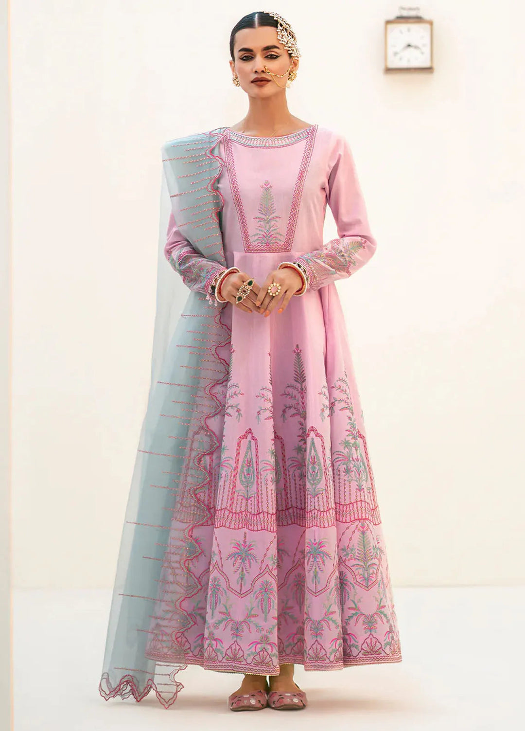 Fozia Khalid Pret Embroidered Silk 3 Piece Suit Cranberry Pink