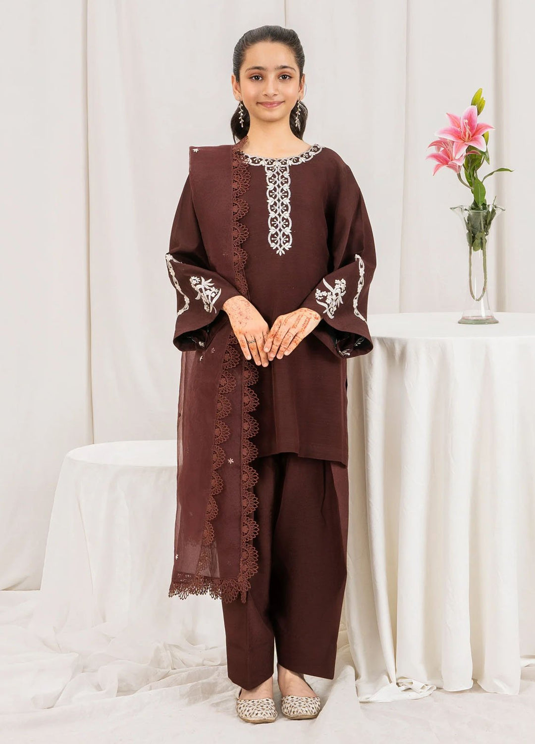 Fozia Khalid Pret Embroidered Silk 3 Piece Suit Dusk Kids