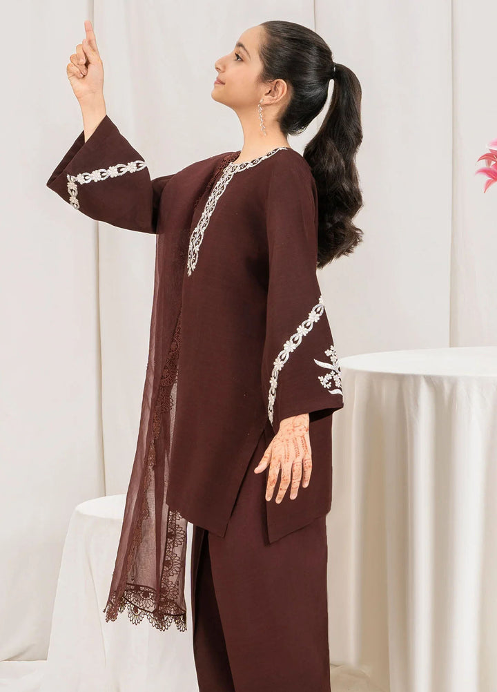Fozia Khalid Pret Embroidered Silk 3 Piece Suit Dusk Kids