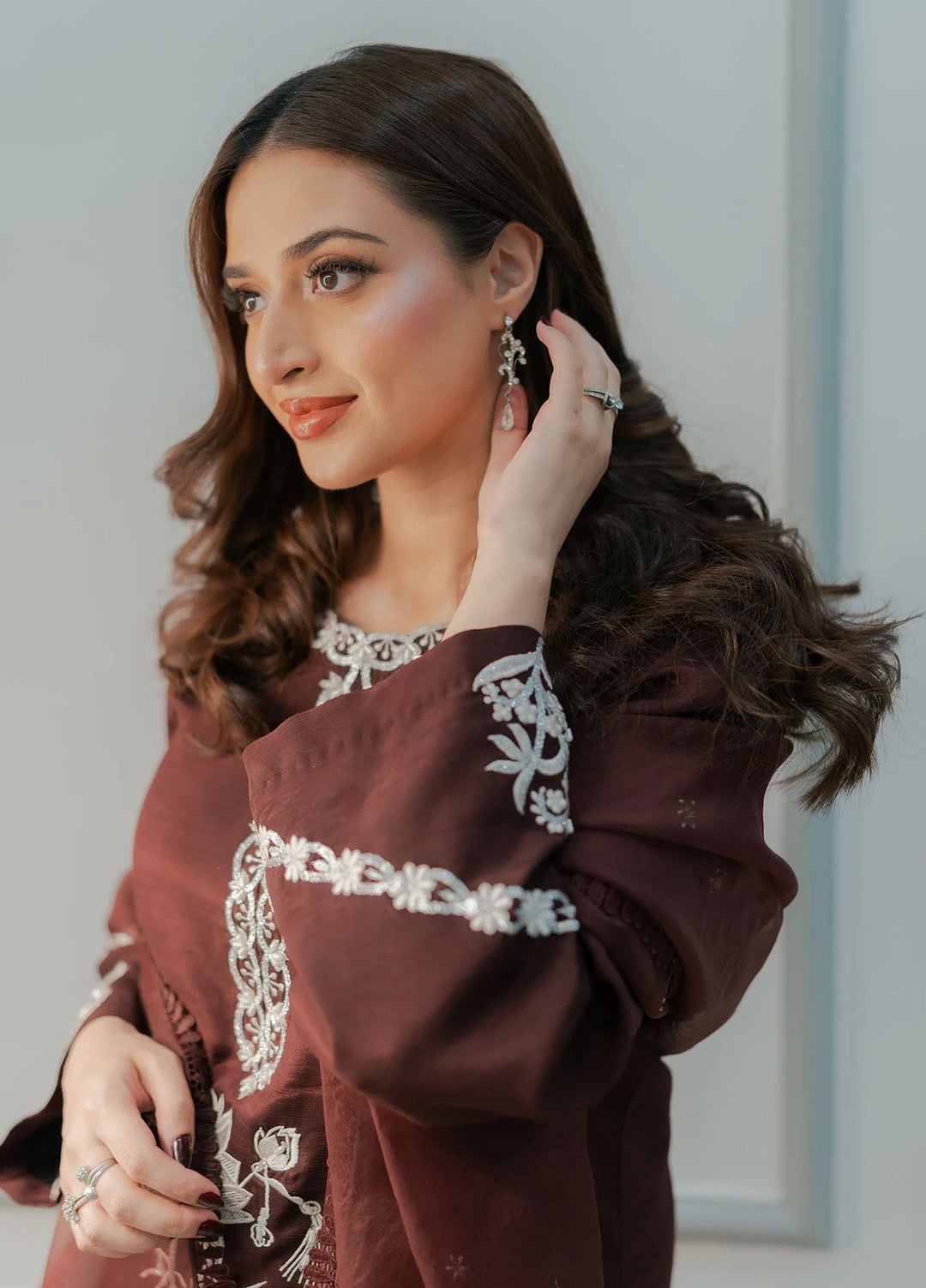 Fozia Khalid Pret Embroidered Silk 3 Piece Suit Dusk