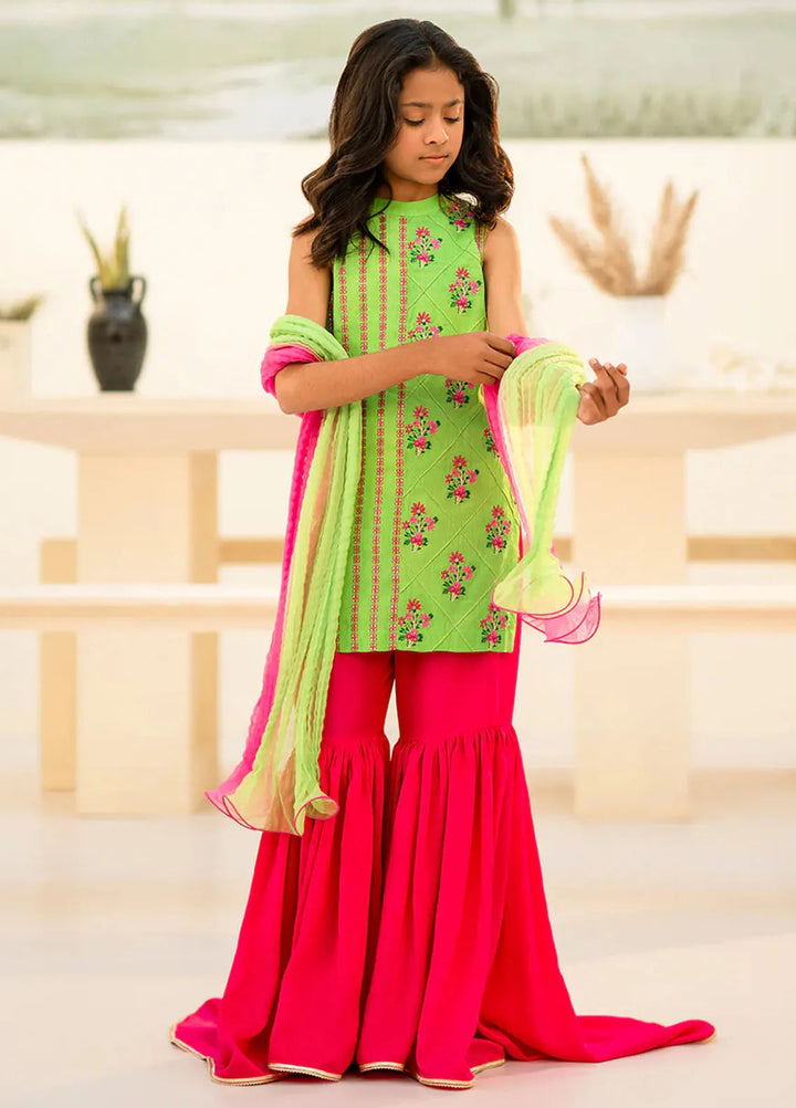 Fozia Khalid Pret Embroidered Silk 3 Piece Suit For Kids Soraya