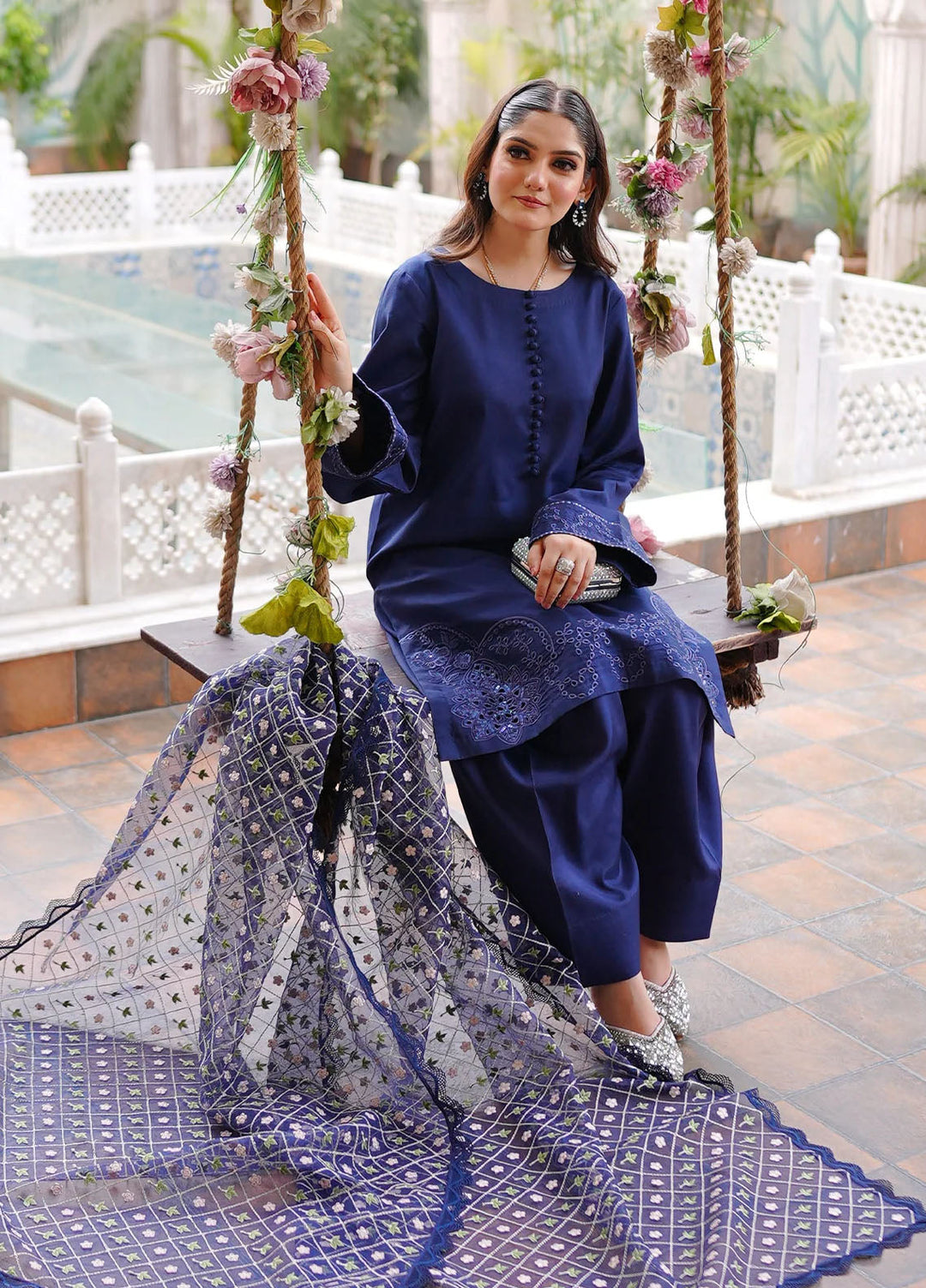 Fozia Khalid Pret Embroidered Silk 3 Piece Suit Mullberry
