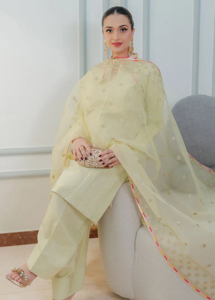 Fozia Khalid Pret Embroidered Silk 3 Piece Suit Pistachio