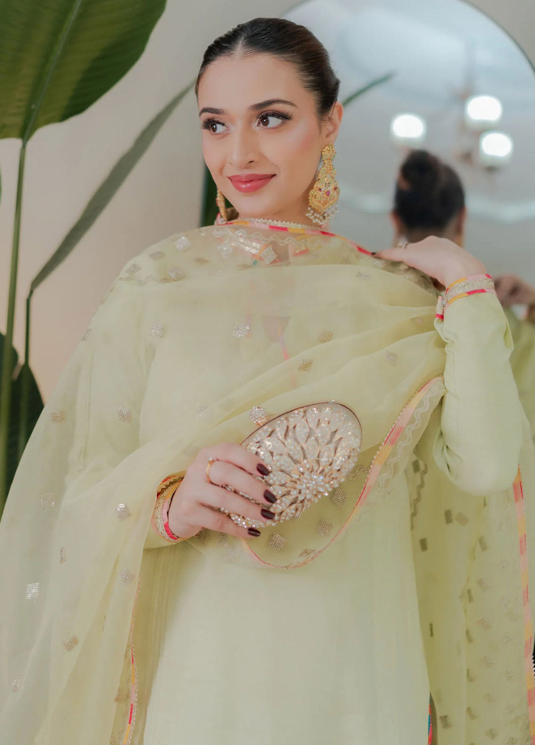 Fozia Khalid Pret Embroidered Silk 3 Piece Suit Pistachio