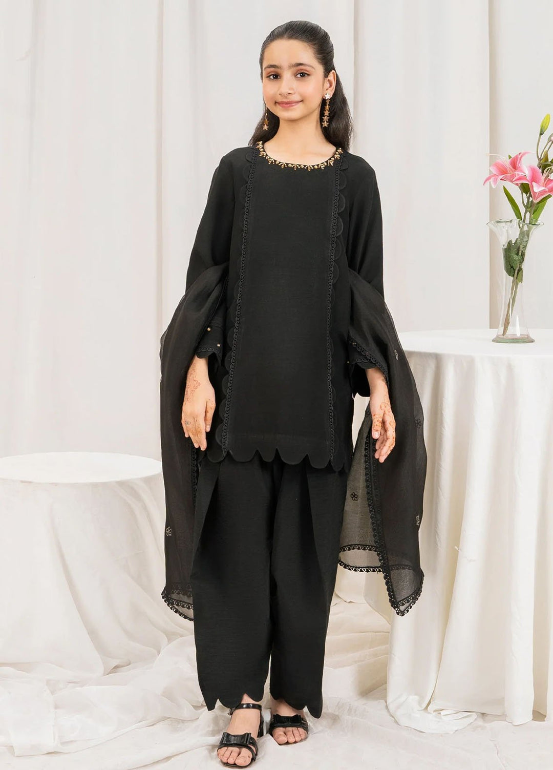 Fozia Khalid Pret Embroidered Silk 3 Piece Suit Raven Kids