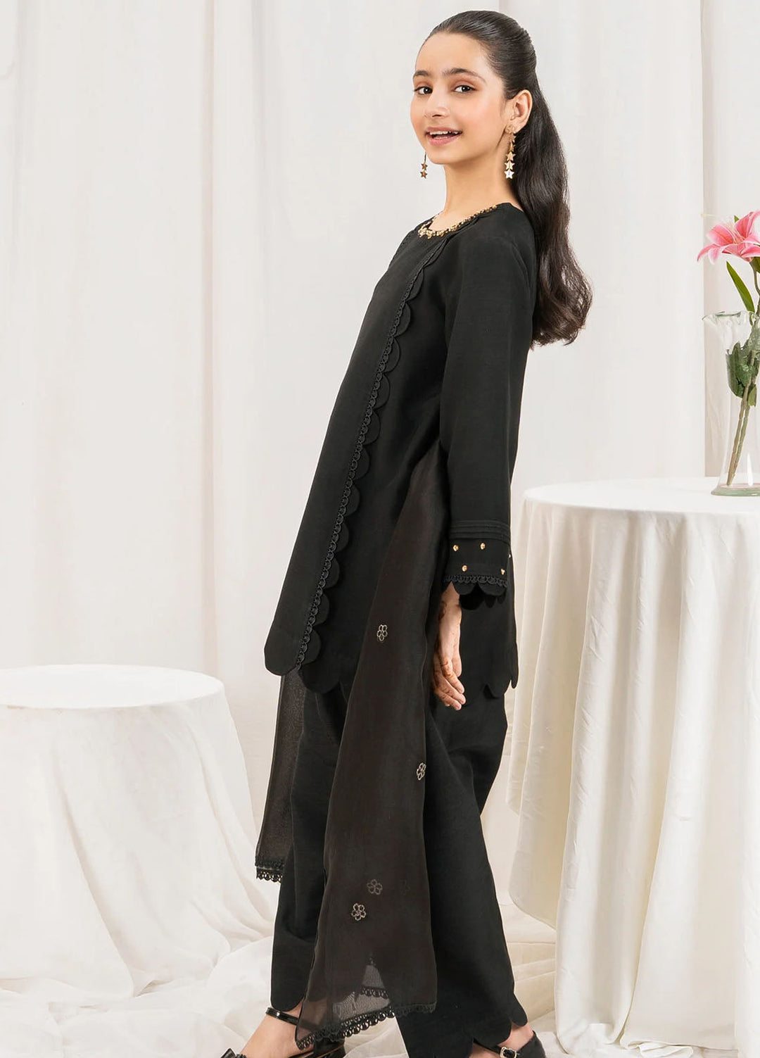 Fozia Khalid Pret Embroidered Silk 3 Piece Suit Raven Kids