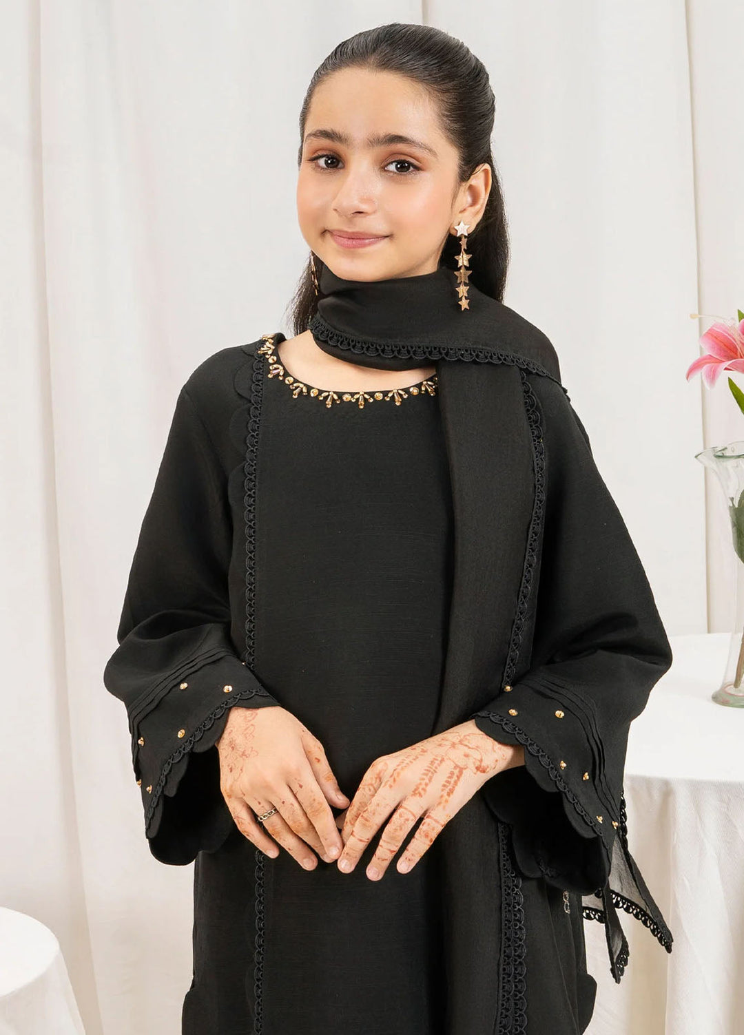 Fozia Khalid Pret Embroidered Silk 3 Piece Suit Raven Kids