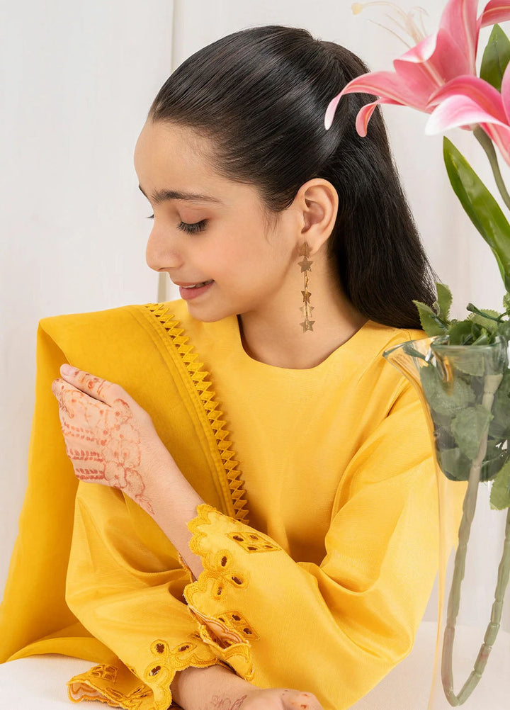 Fozia Khalid Pret Embroidered Silk 3 Piece Suit Saffron Kids