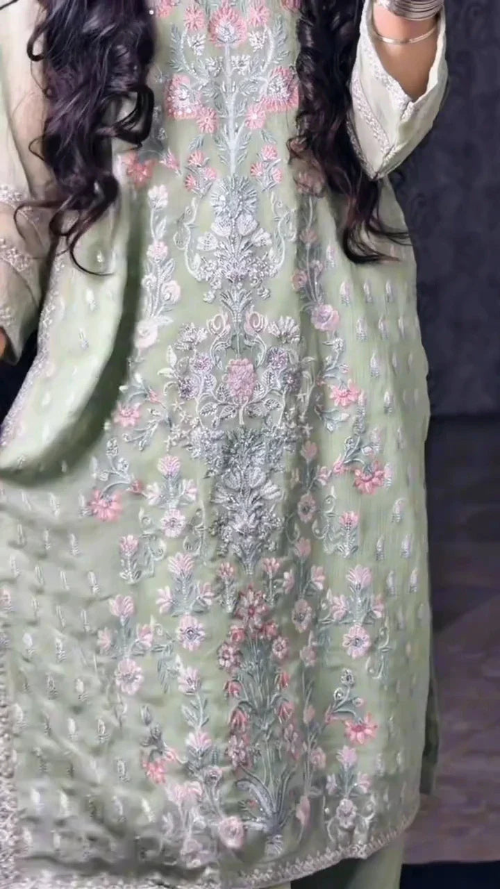 Urban Cut RTW Embroidered Chiffon Co-Ord Sets Suit C-29 - Casual Collection