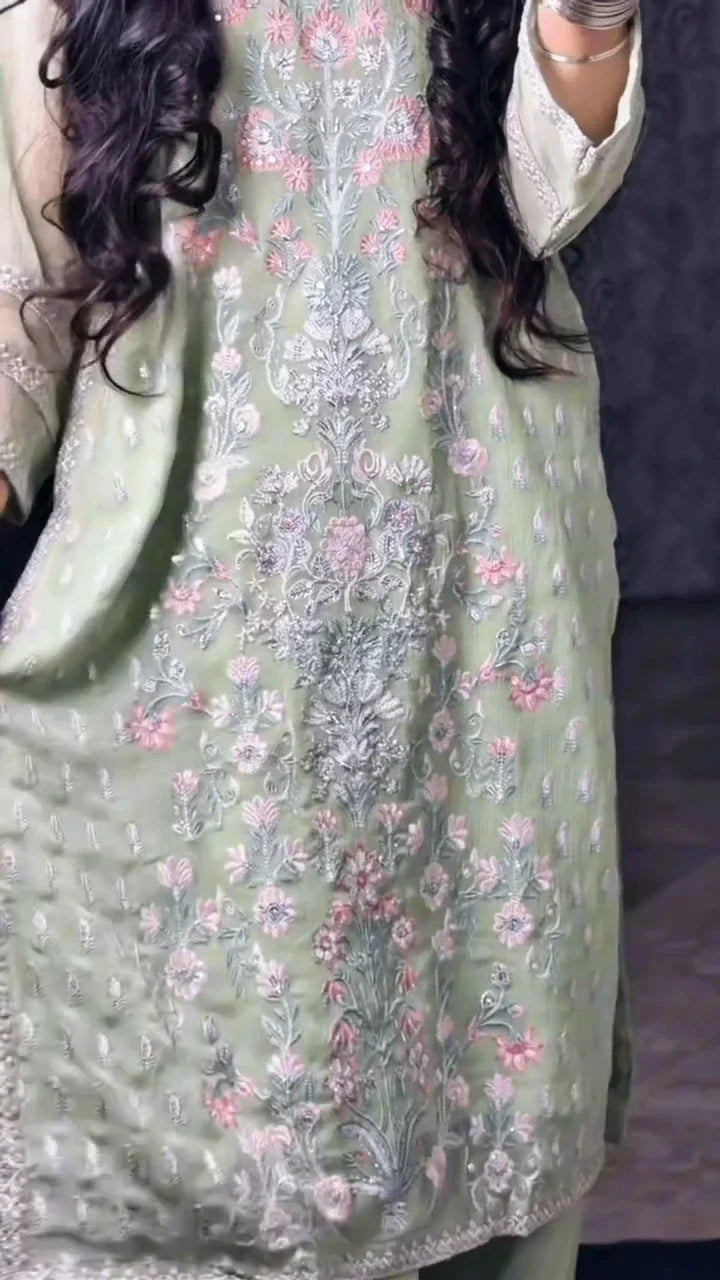 Urban Cut RTW Embroidered Chiffon Co-Ord Sets Suit C-29 - Casual Collection