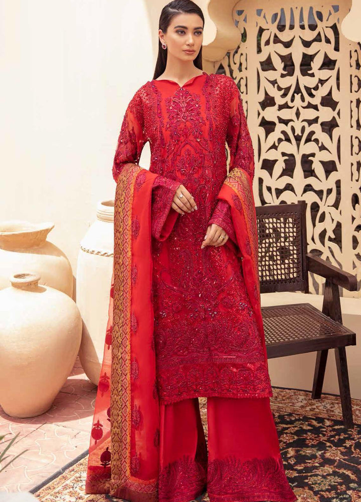 Freesia By Maryum N Maria Embroidered Organza Suits Unstitched 3 Piece MNM21FP 05 Rosy Evening - Premium Collection