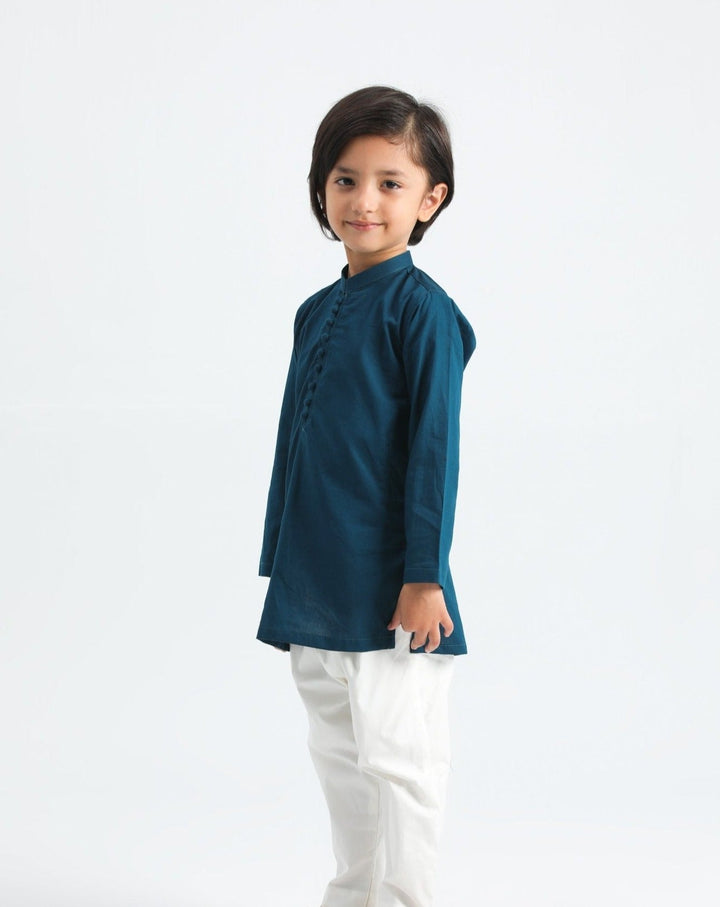 Muraqsh Ready To Wear Solids  Boys French Blue Cotton Kurta Trouser MUR-FBSCK - Summer Collection