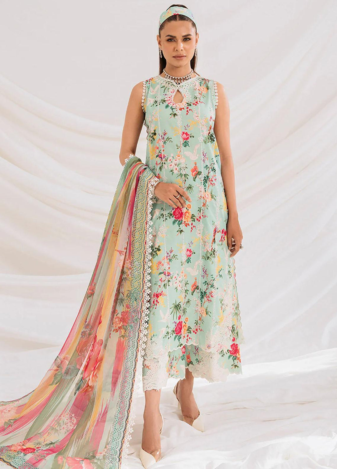 French Garden By Faixa Faixal Embroidered Lawn Suits Unstitched 3 Piece FFX23FG Heather - Eid Collection