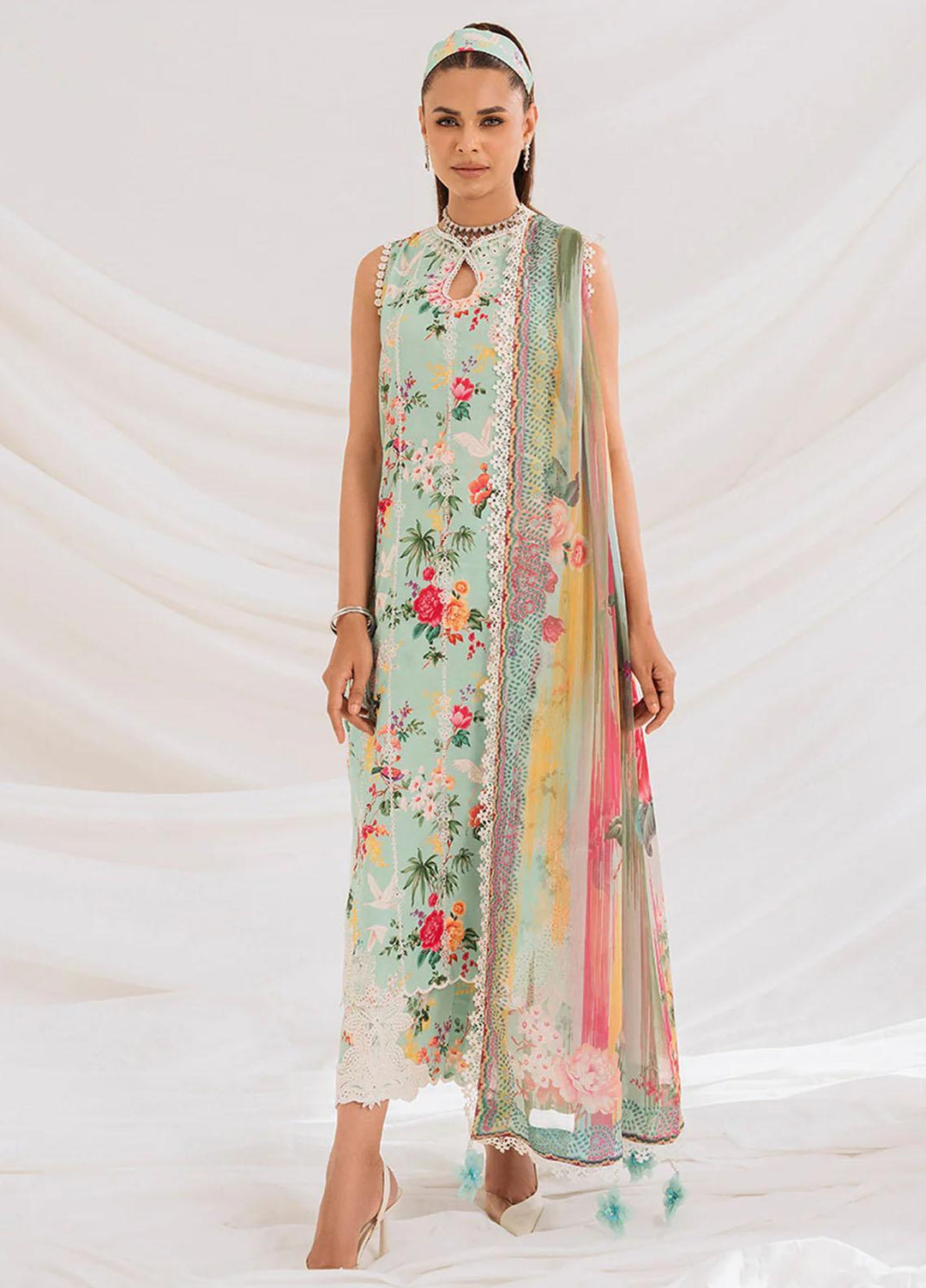 French Garden By Faixa Faixal Embroidered Lawn Suits Unstitched 3 Piece FFX23FG Heather - Eid Collection