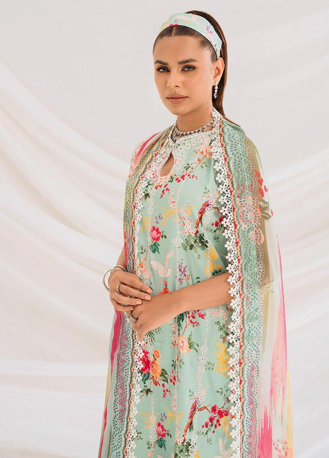 French Garden By Faixa Faixal Embroidered Lawn Suits Unstitched 3 Piece FFX23FG Heather - Eid Collection