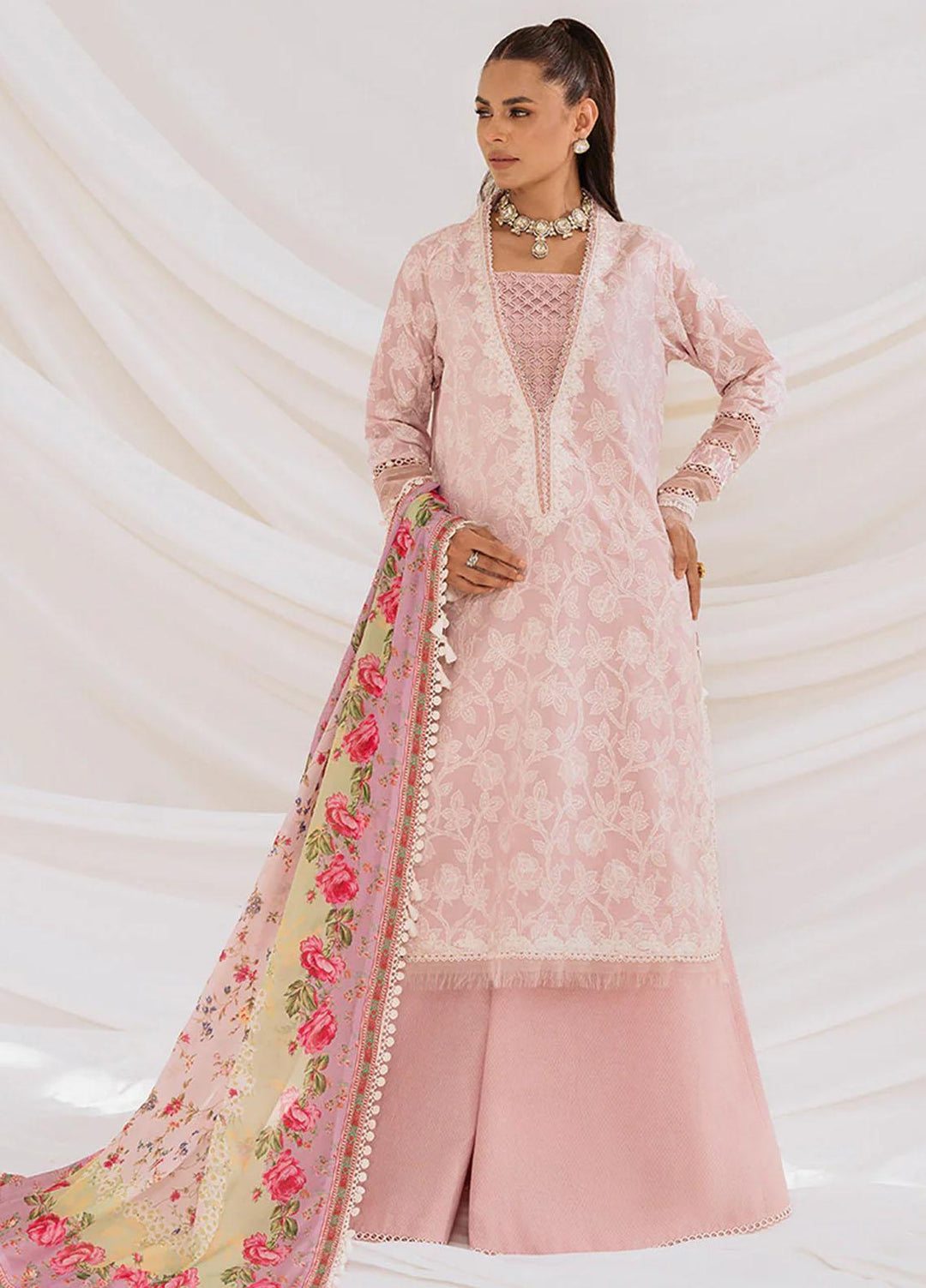 French Garden By Faixa Faixal Embroidered Lawn Suits Unstitched 3 Piece FFX23FG Rosy Bloom - Eid Collection