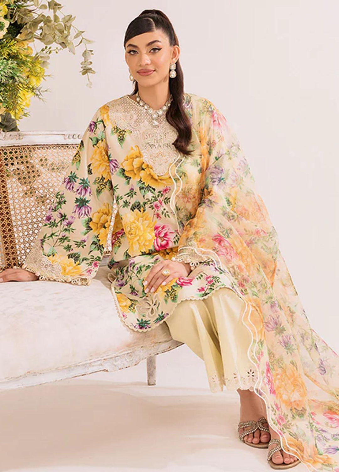French Garden By Faixa Faixal Embroidered Lawn Suits Unstitched 3 Piece FFX23FG Jasmine - Eid Collection