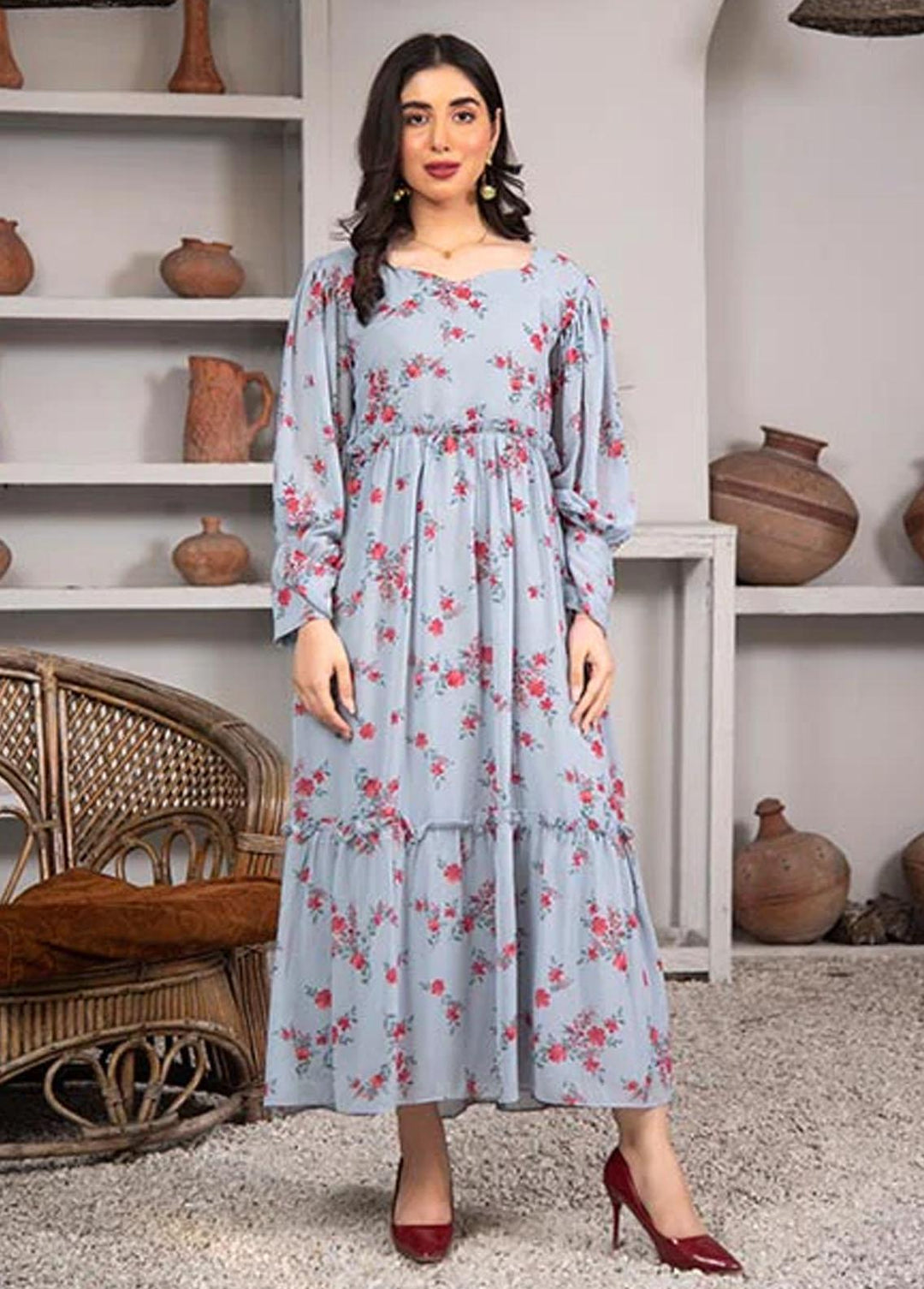 Nazmina Pret Printed Chiffon 2 Piece NZ23F FR-636 Smokey Florals