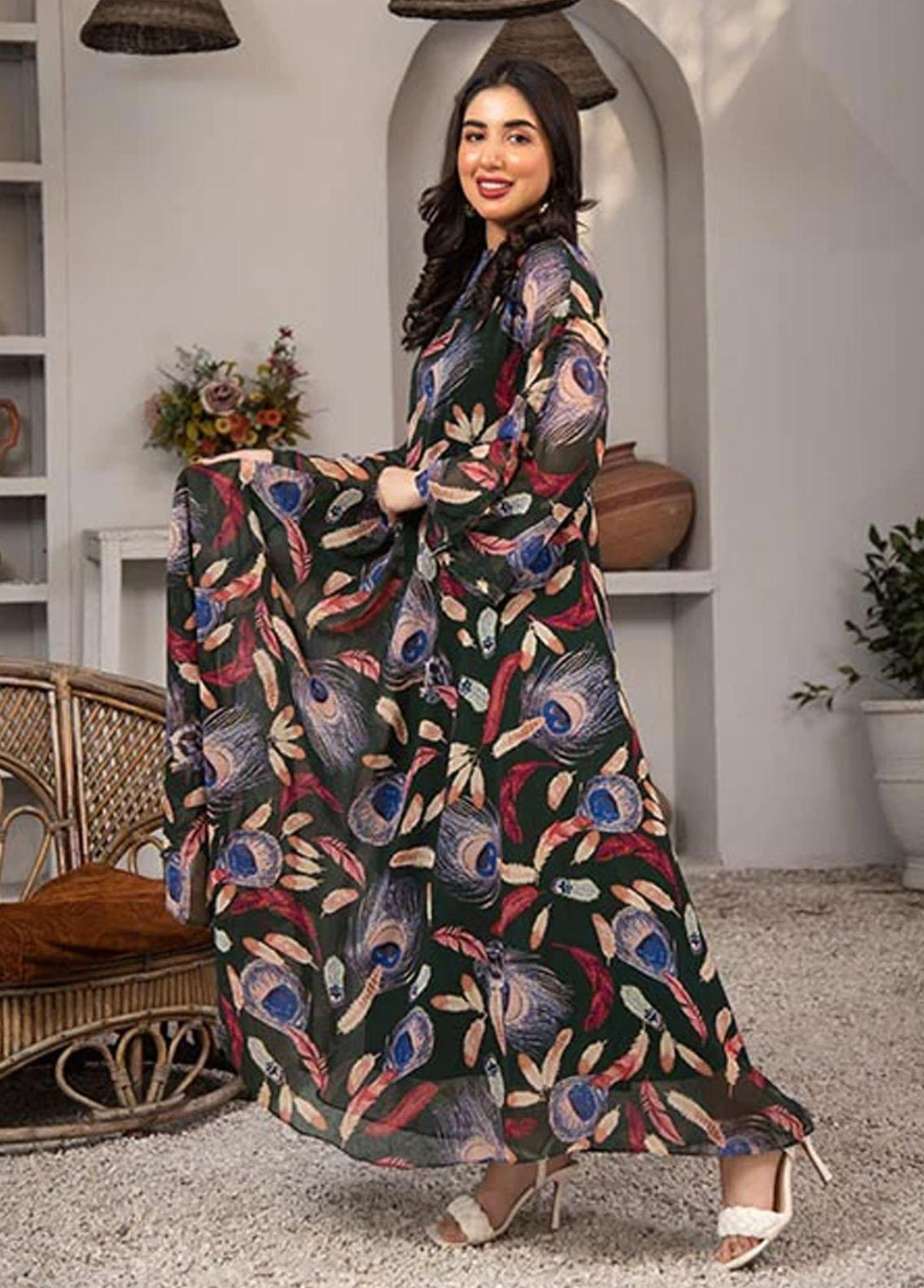 Nazmina Pret Printed Chiffon 2 Piece NZ23F FR-637 Peacock Leafs