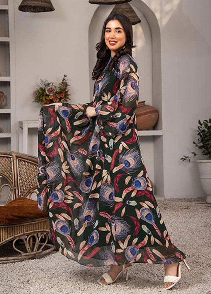Nazmina Pret Printed Chiffon 2 Piece NZ23F FR-637 Peacock Leafs