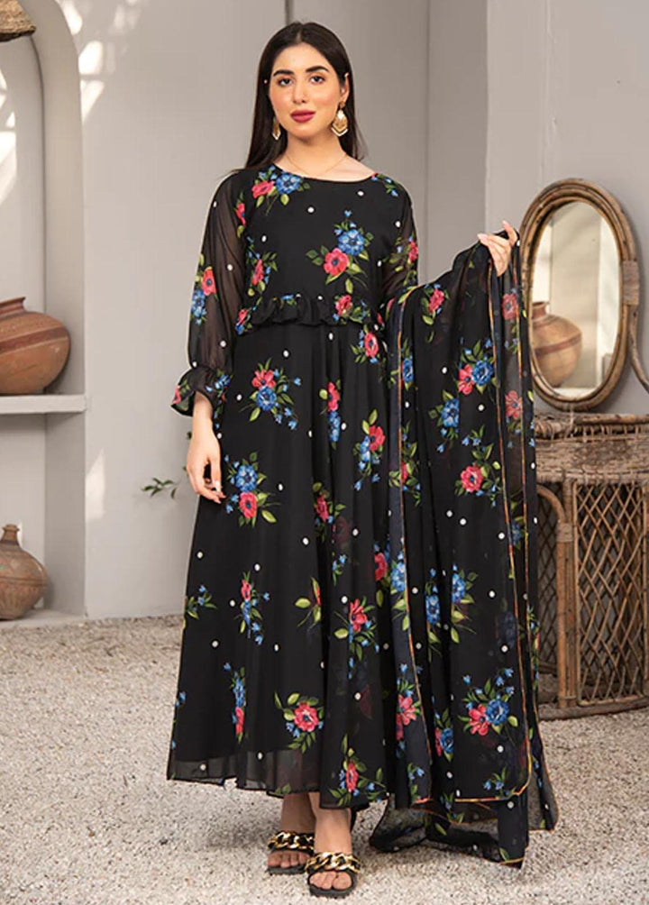 Nazmina Pret Printed Chiffon 2 Piece NZ23F FRT-03 Dark Tulips