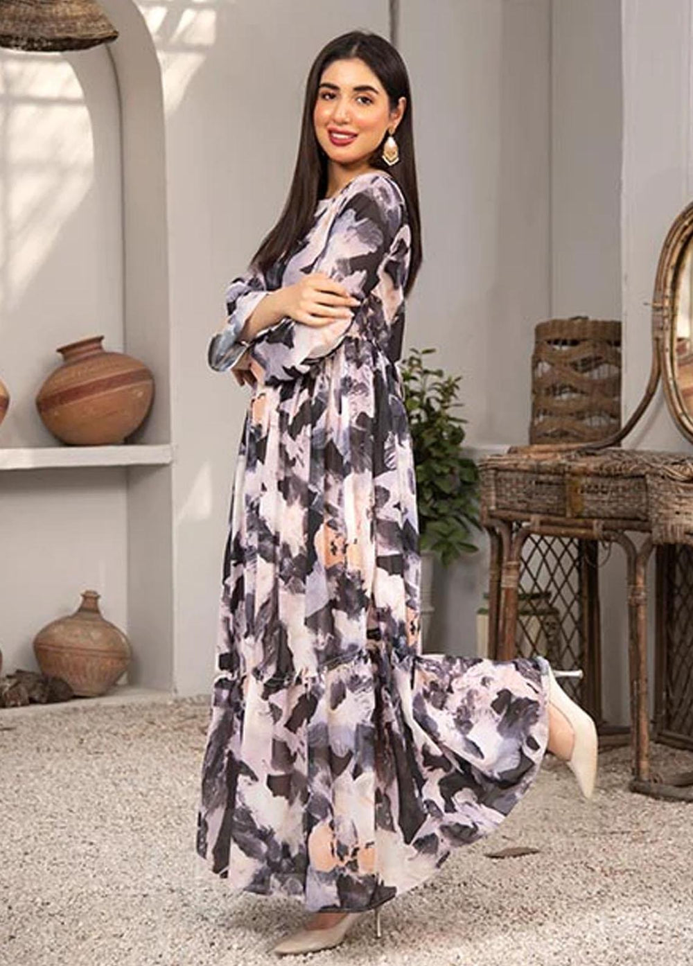 Nazmina Pret Printed Chiffon 2 Piece NZ23F FRT-04 Moon Shine
