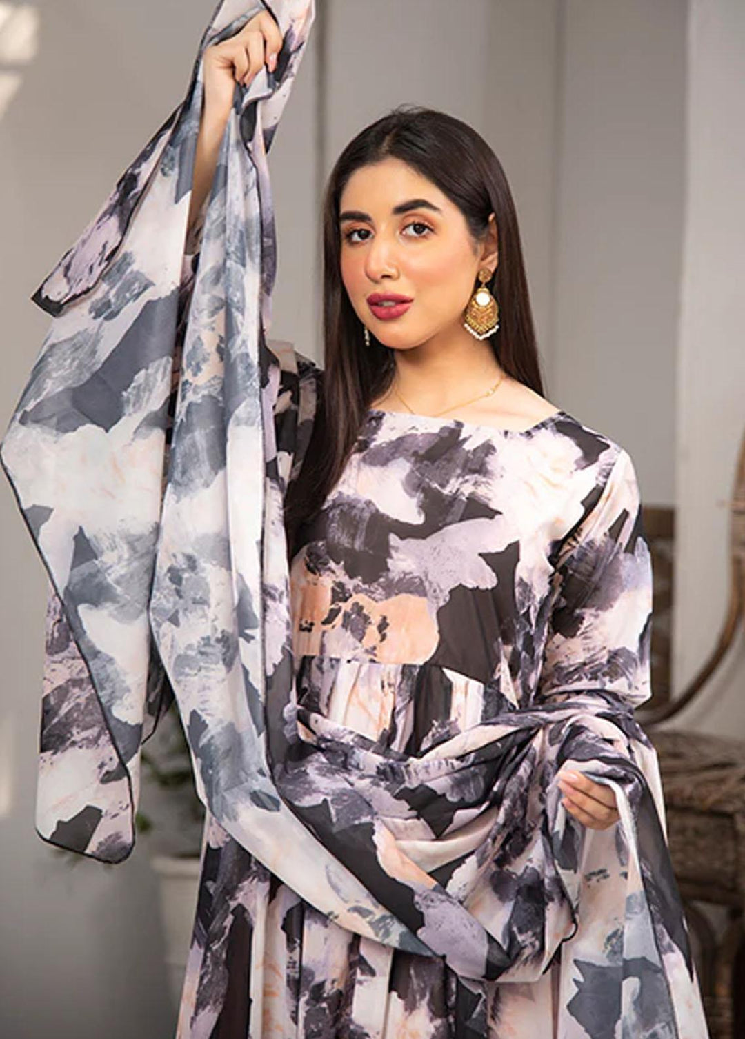 Nazmina Pret Printed Chiffon 2 Piece NZ23F FRT-04 Moon Shine