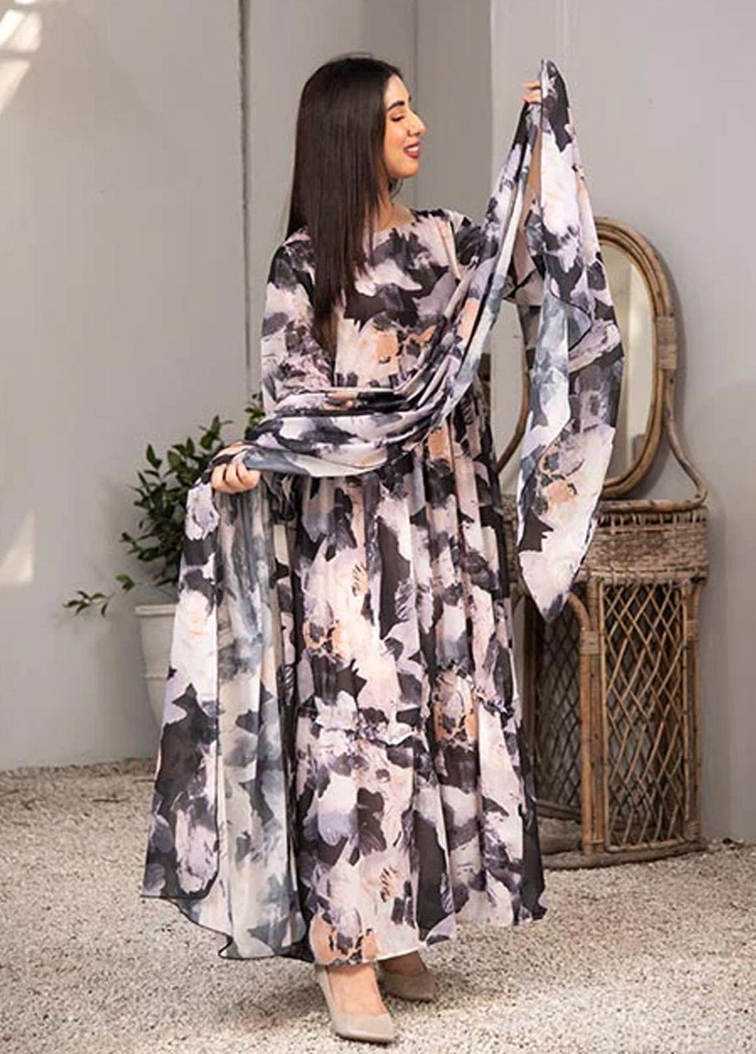 Nazmina Pret Printed Chiffon 2 Piece NZ23F FRT-04 Moon Shine