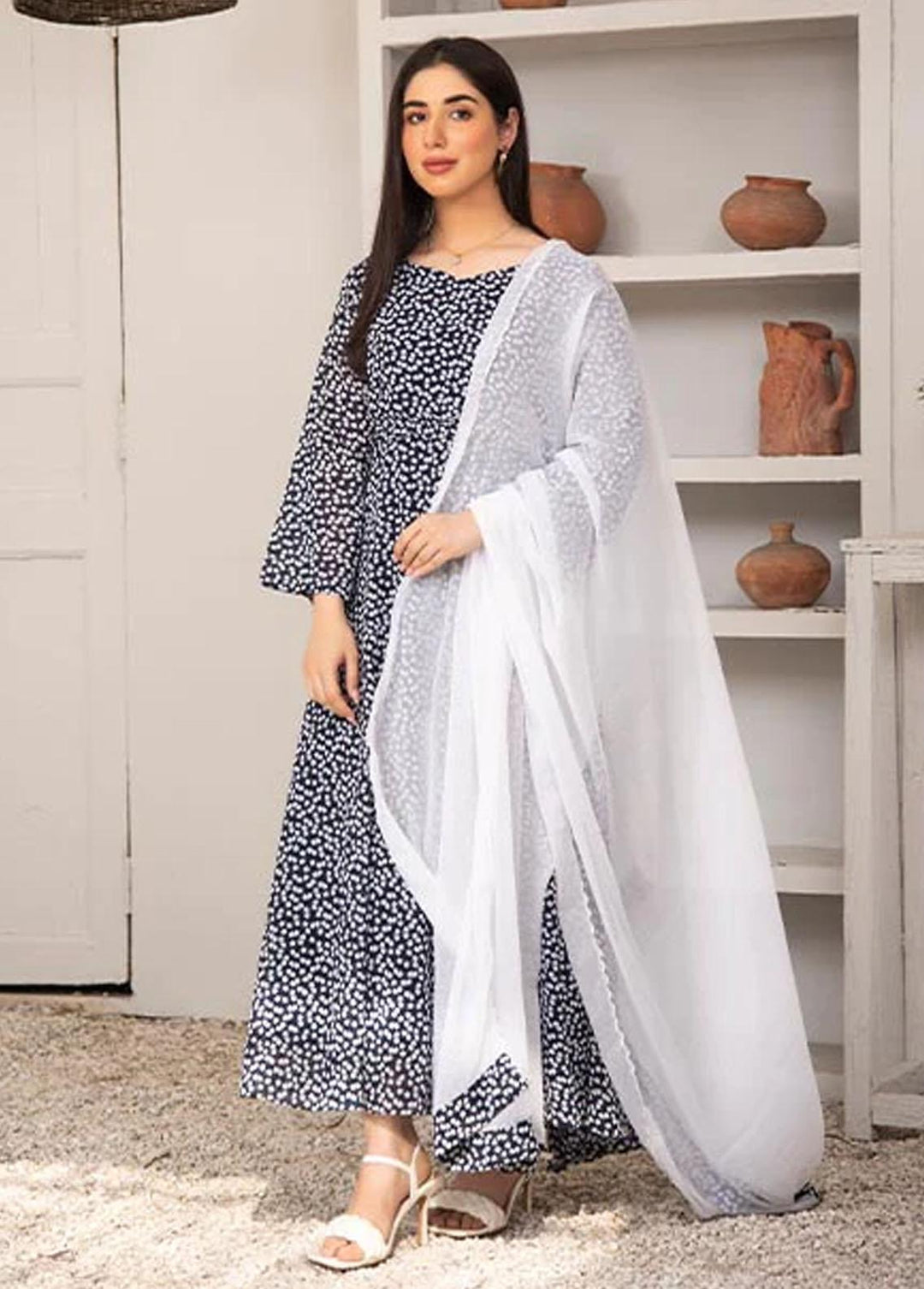 Nazmina Pret Printed Chiffon 2 Piece NZ23F FRT-06 Pearl Shine