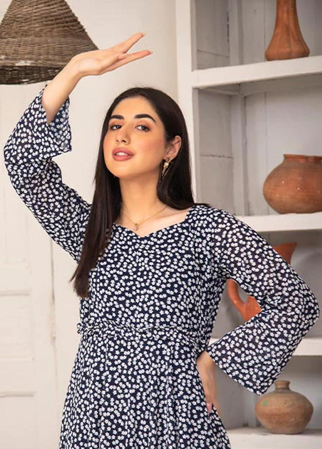 Nazmina Pret Printed Chiffon 2 Piece NZ23F FRT-06 Pearl Shine