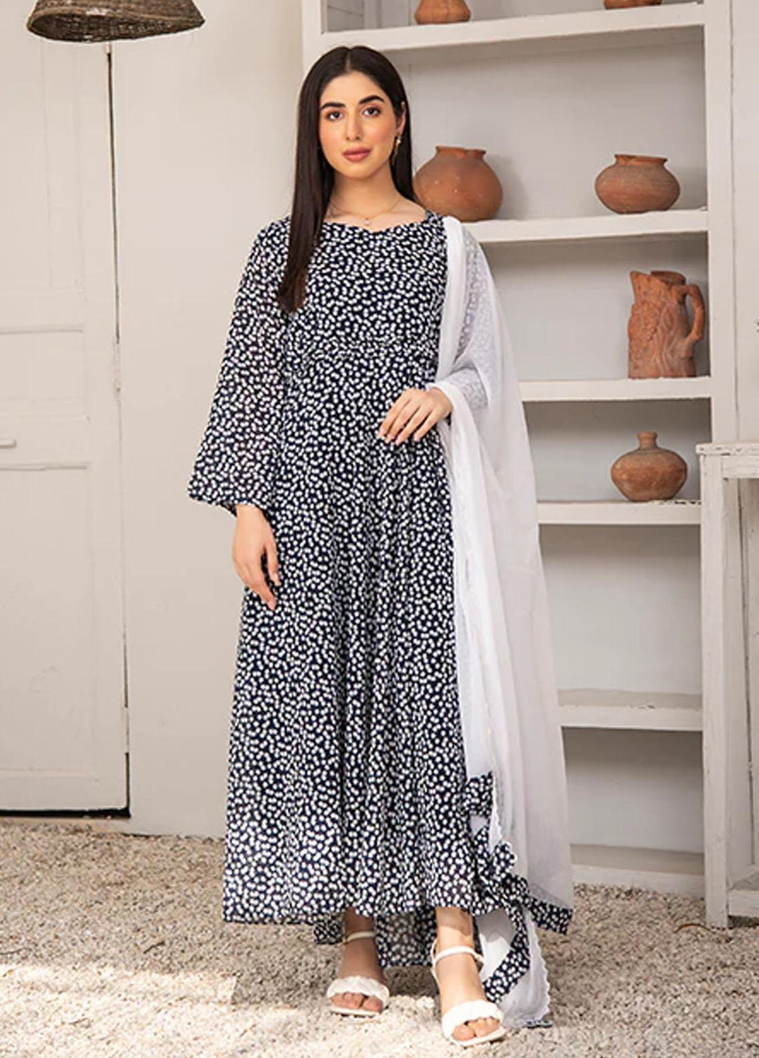 Nazmina Pret Printed Chiffon 2 Piece NZ23F FRT-06 Pearl Shine