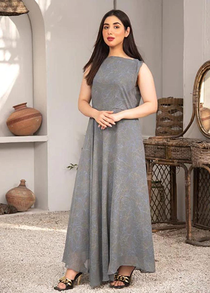 Nazmina Pret Printed Chiffon 2 Piece NZ23F FRT-07 Granite Dress