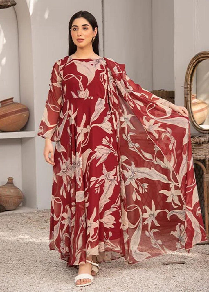 Nazmina Pret Printed Chiffon 2 Piece NZ23F FRT-08 Scarlet Leaves