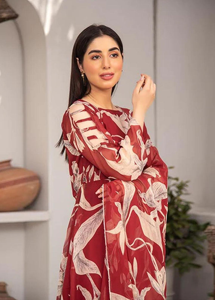 Nazmina Pret Printed Chiffon 2 Piece NZ23F FRT-08 Scarlet Leaves