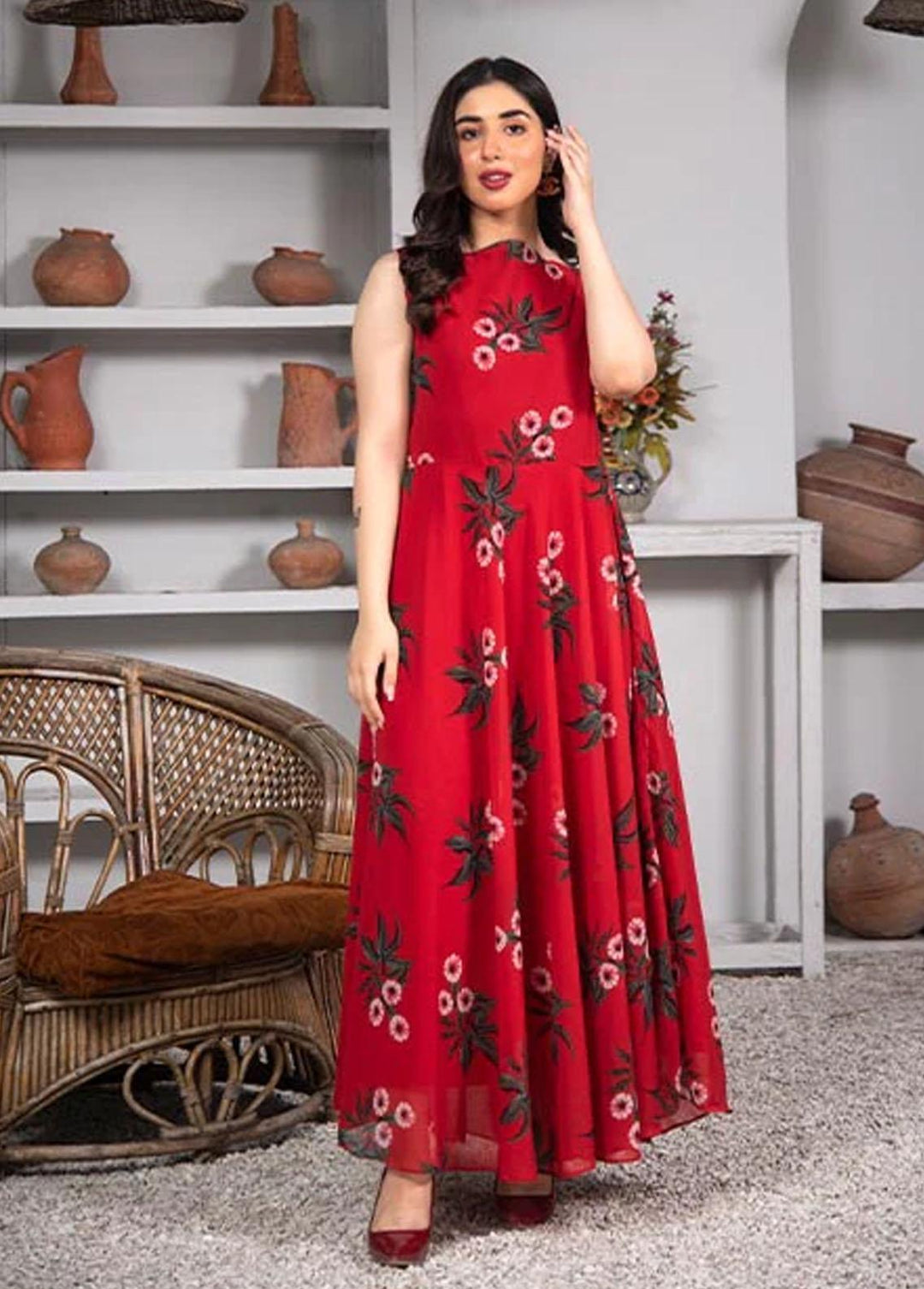 Nazmina Pret Printed Chiffon 2 Piece NZ23F FRT-09 Red Eye