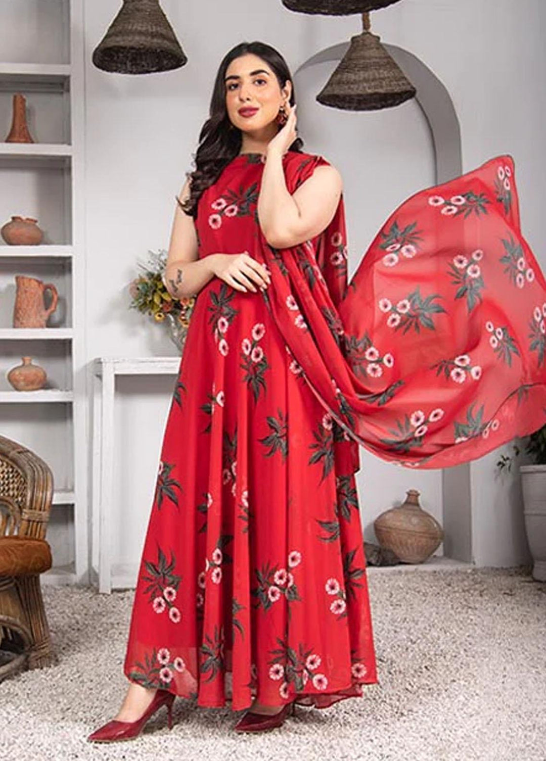 Nazmina Pret Printed Chiffon 2 Piece NZ23F FRT-09 Red Eye